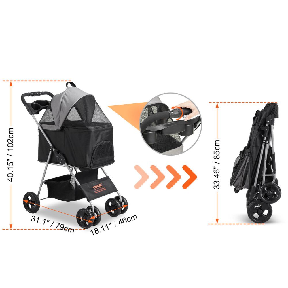 Pet Stroller with Brakes Storage Basket and Cup Holder_5