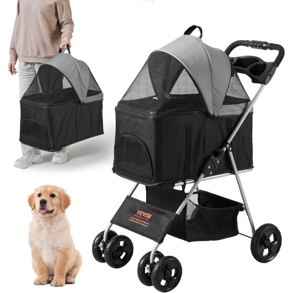 Pet Stroller with Brakes Storage Basket and Cup Holder_1
