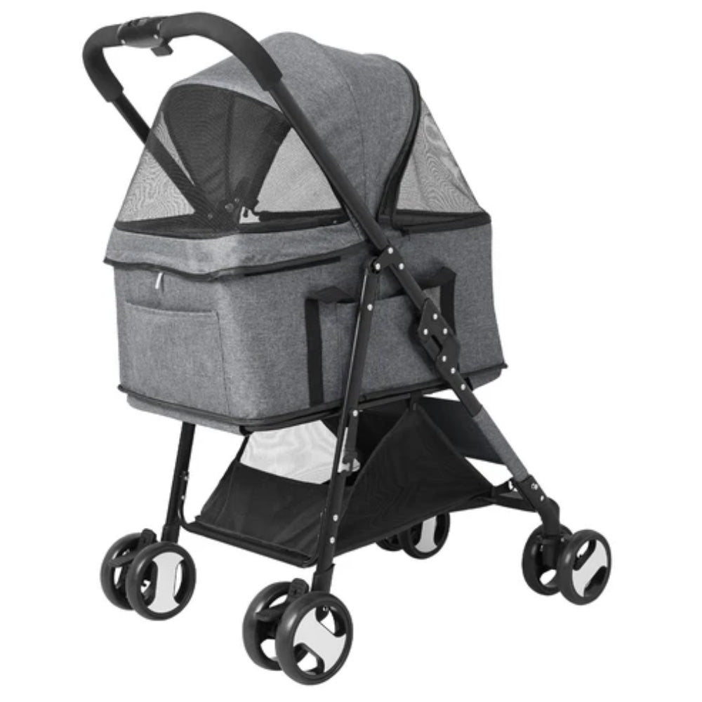 Pet Stroller with Rain Cover Dog Cat Pushchair Trolley Detachable Carrier Folding_2