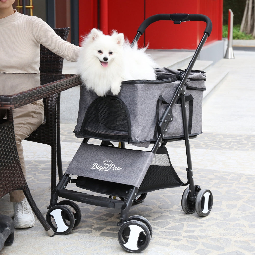 Pet Stroller with Rain Cover Dog Cat Pushchair Trolley Detachable Carrier Folding_3