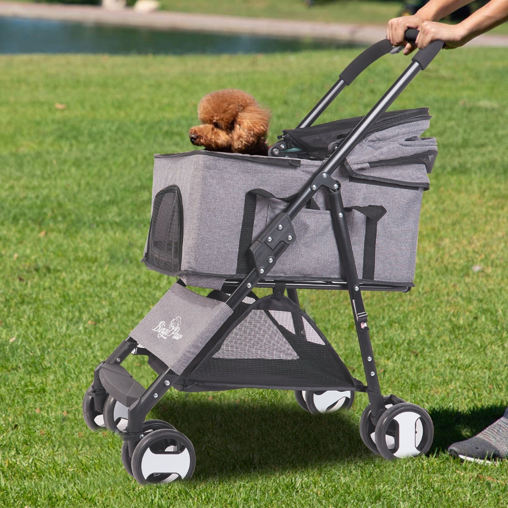 Pet Stroller with Rain Cover Dog Cat Pushchair Trolley Detachable Carrier Folding_5