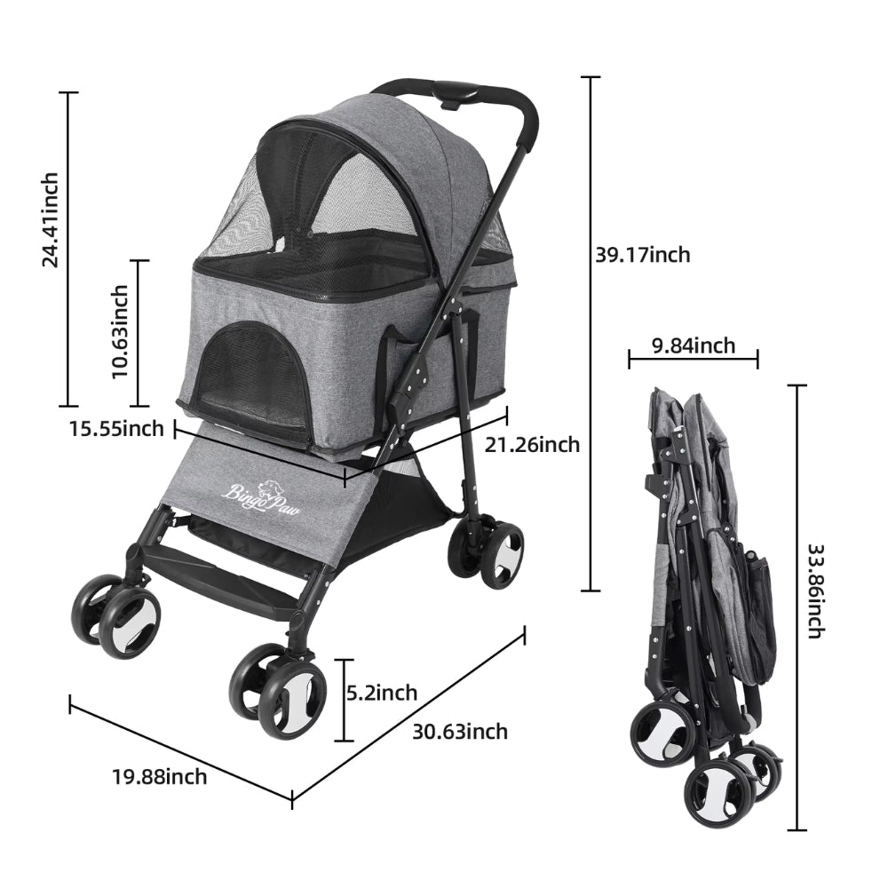 Pet Stroller with Rain Cover Dog Cat Pushchair Trolley Detachable Carrier Folding_6