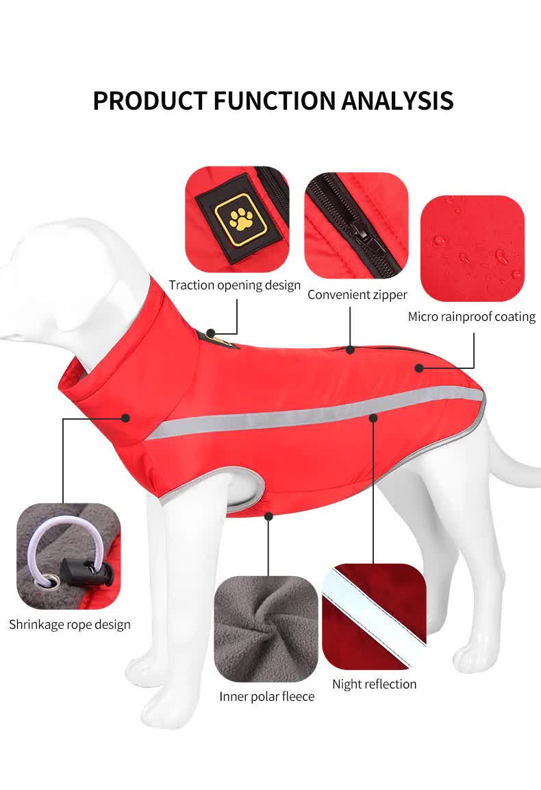 Size XL Pink Reflective Winter Dog Jacket - Warm & Waterproof Outdoor Coat for Large Breeds
