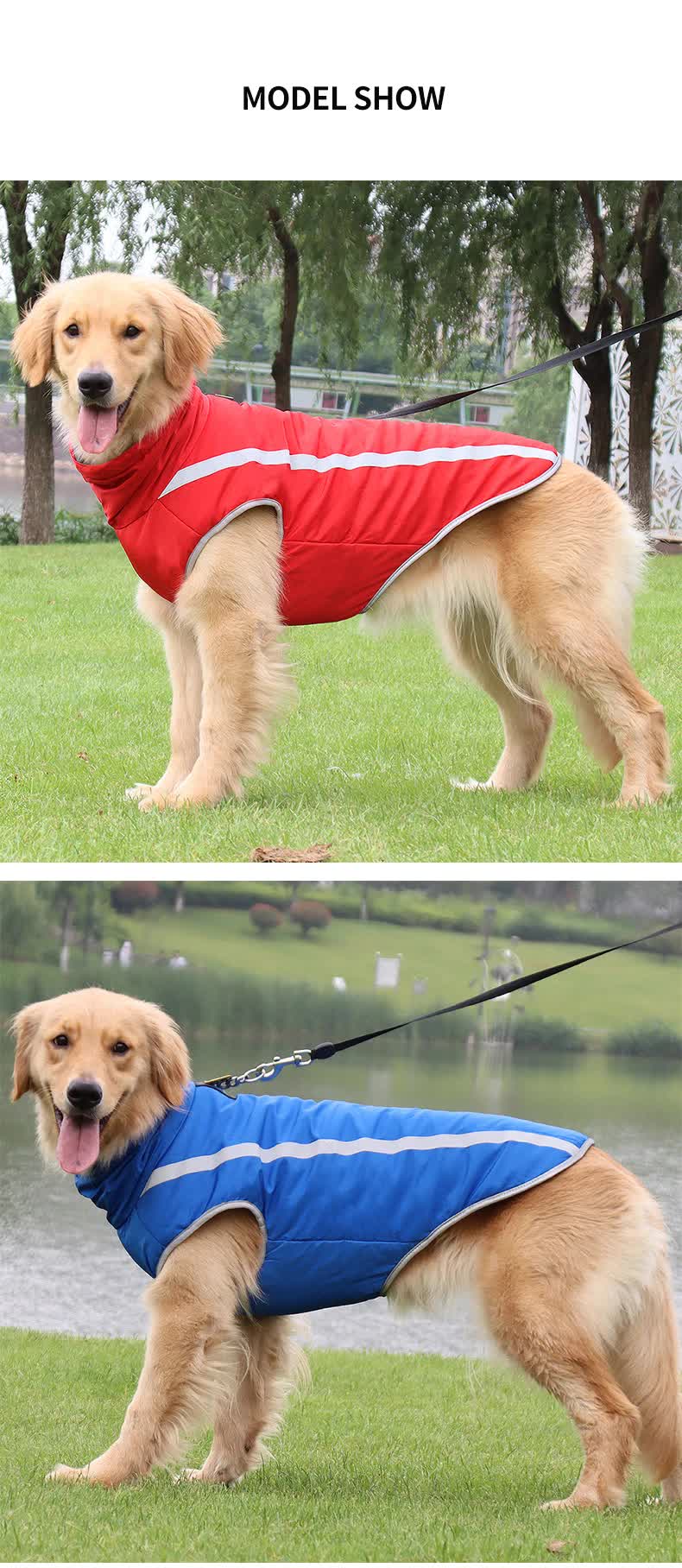 Size 4XL Blue Reflective Winter Dog Jacket - Warm & Waterproof Outdoor Coat for Large Breeds