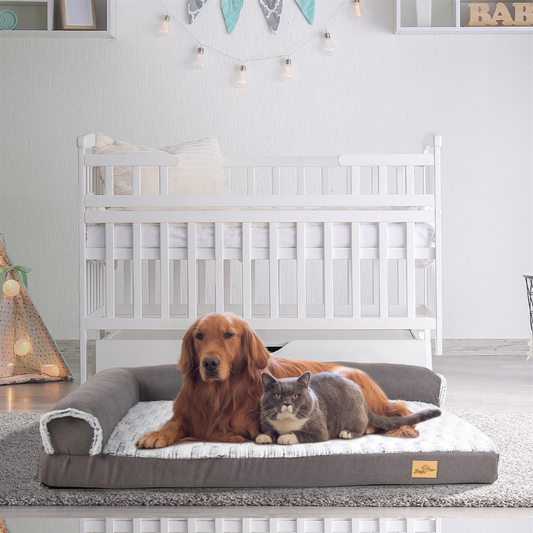 L-shape Pet Calming Bed Chaise Sofa Kennel Mat with Removable Plush Cover_0
