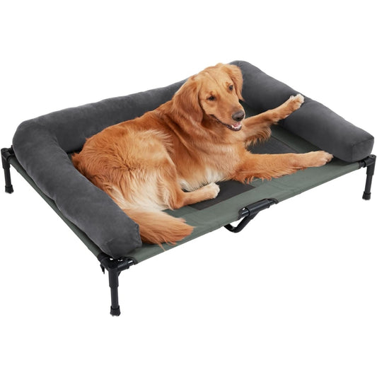 Elevated Dog Bed with Detachable Plush Bolster Cooling Raised Dogs Pet Bed_0
