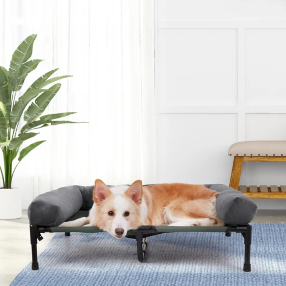 Elevated Dog Bed with Detachable Plush Bolster Cooling Raised Dogs Pet Bed_4