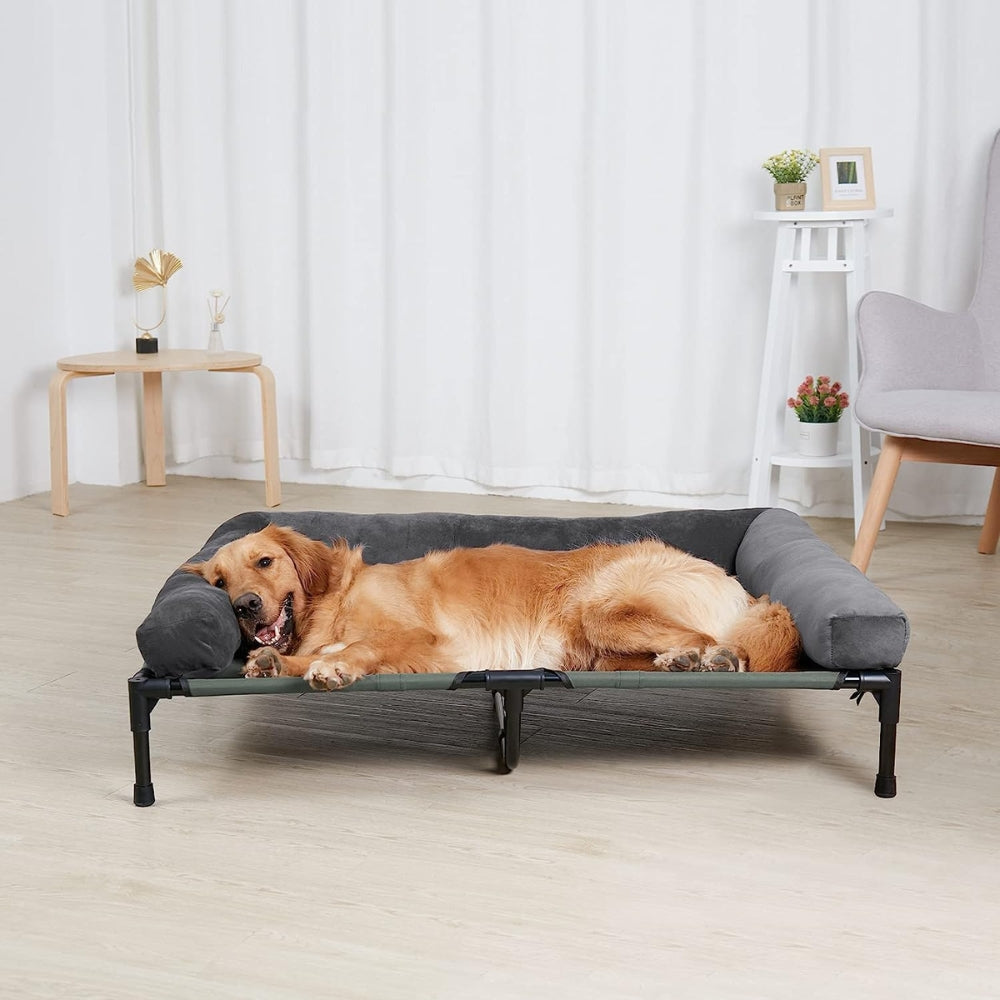 Elevated Dog Bed with Detachable Plush Bolster Cooling Raised Dogs Pet Bed_6