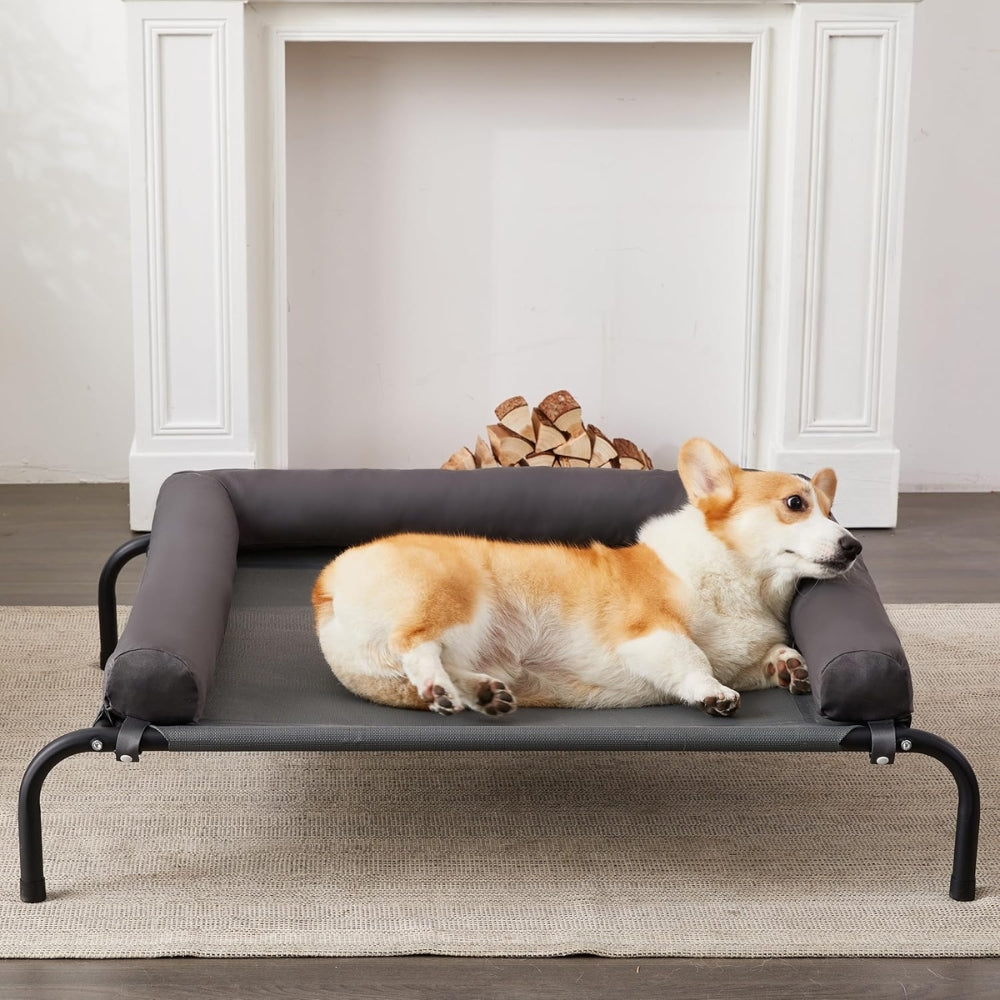 Elevated Dog Bed with Detachable Plush Bolster Cooling Raised Dogs Pet Bed_3