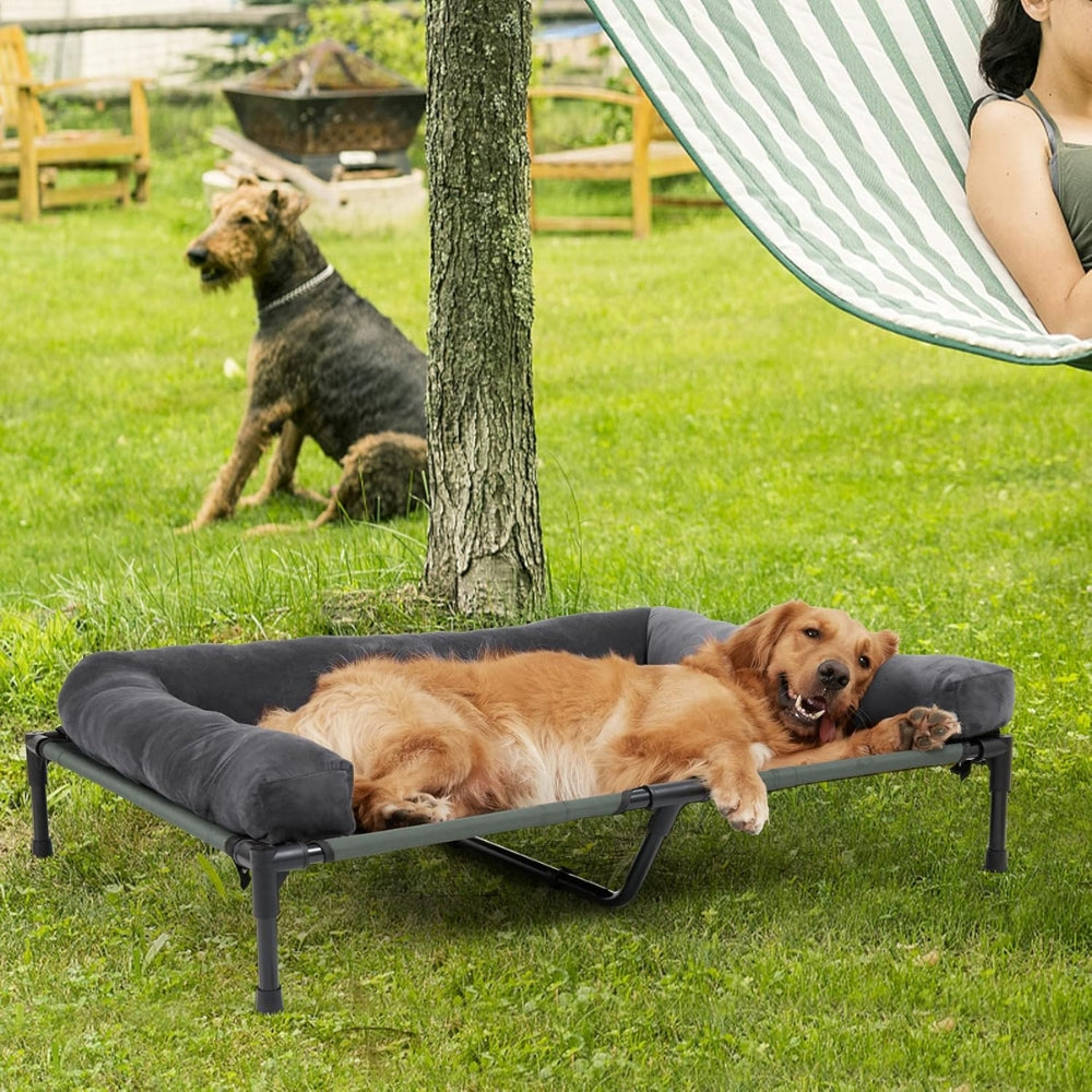 Elevated Dog Bed with Detachable Plush Bolster Cooling Raised Dogs Pet Bed_7