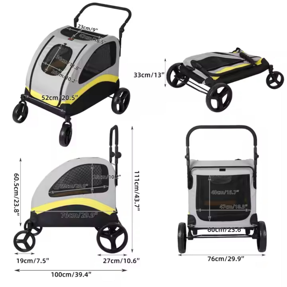 Portable Dog Stroller 4 Wheels for Large Dogs Foldable Pet Cat Travel Carriage Stroller_10