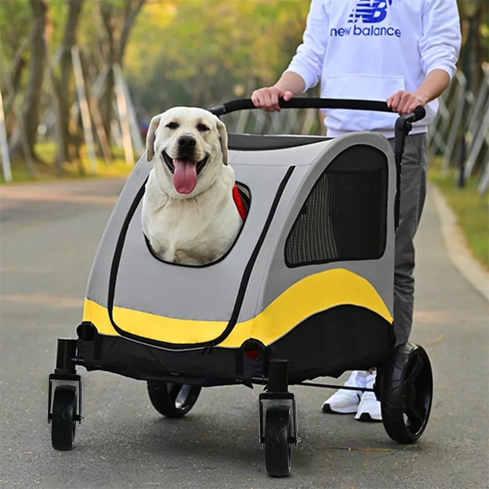 Portable Dog Stroller 4 Wheels for Large Dogs Foldable Pet Cat Travel Carriage Stroller_4
