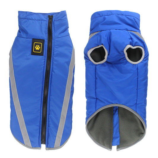Size 4XL Blue Reflective Winter Dog Jacket - Warm & Waterproof Outdoor Coat for Large Breeds